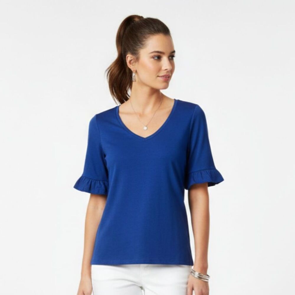 Boden Blue Short Sleeve V Neck Tee T Shirt Top S